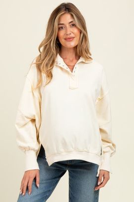 PinkBlush PinkBlush Snap Button Pullover Henley Sweatshirt