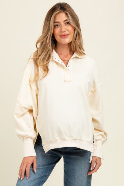 PinkBlush PinkBlush Snap Button Pullover Henley Sweatshirt