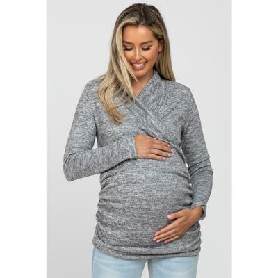 PinkBlush PinkBlush Soft Heathered Draped Wrap Nursing Top