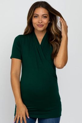 PinkBlush PinkBlush Solid Short Sleeve Wrap Front Nursing Top