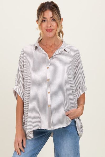PinkBlush PinkBlush Striped Boxy Button Down Top