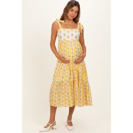 PinkBlush PinkBlush Striped Floral Shoulder Tie Midi Dress