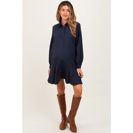 PinkBlush PinkBlush Striped Long Sleeve Drop Waist Polo Dress