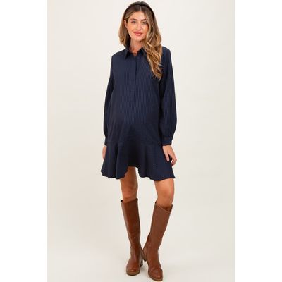 PinkBlush PinkBlush Striped Long Sleeve Drop Waist Polo Dress