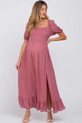 PinkBlush PinkBlush Swiss Dot Square Neck Smocked Maxi Dress