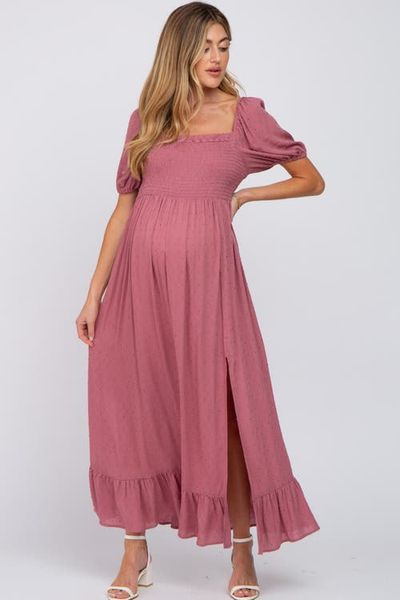 PinkBlush PinkBlush Swiss Dot Square Neck Smocked Maxi Dress