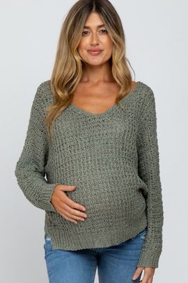 PinkBlush PinkBlush V-Neck Side Slit Thick Knit Sweater