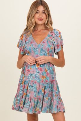 PinkBlush PinkBlush V Neck Smocked Bust Short Sleeve Short Dress