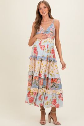 PinkBlush PinkBlush V Neck Twist Front Tiered Maxi Dress