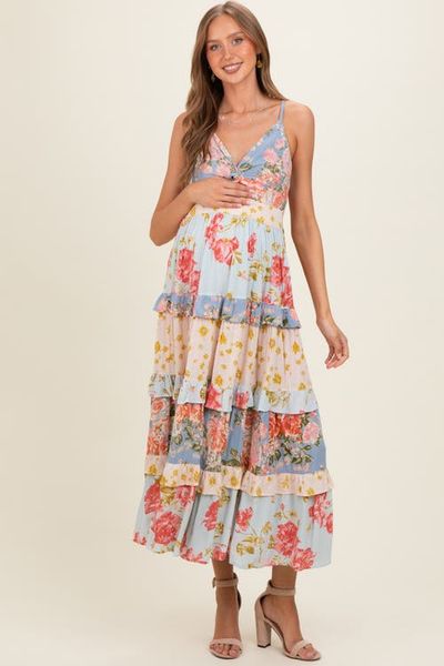 PinkBlush PinkBlush V Neck Twist Front Tiered Maxi Dress