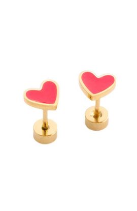 Pip Pop Pip Pop Enamel Heart Hypoallergenic Flatback Stud Earrings