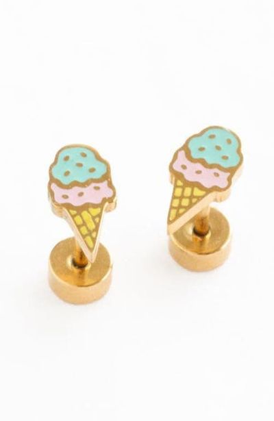 Pip Pop Pip Pop Girls' Ice Cream Flatback Stud Hypoallergenic Earrings