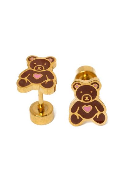 Pip Pop Pip Pop Girls' Teddy Bear Flatback Stud Hypoallergenic Earrings