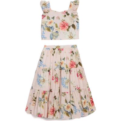 Pippa & Julie Pippa & Julie Kids' Floral Clip Dot Crop Cotton Top & Maxi Skirt Set