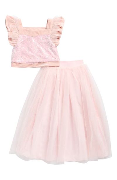 Pippa & Julie Pippa & Julie Kids' Sequin Top & Tulle Maxi Skirt Set