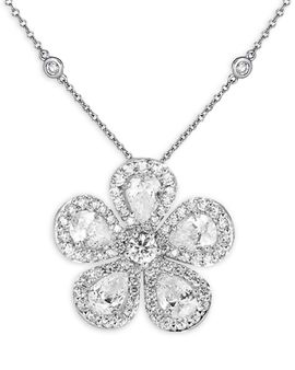 Piranesi Iranesi 18K White Gold Classic Flower Diamond Pear & Round Large Pendant Necklace, 16-18