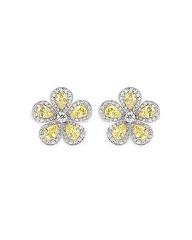 Piranesi Piranesi 18K White Gold Classic Flower White & Yellow Diamond Flower Stud Earrings