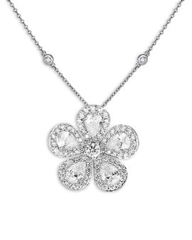 Piranesi Piranesi 18K White Gold Large Classic Flower Necklace with Diamonds, 2.97 tcw