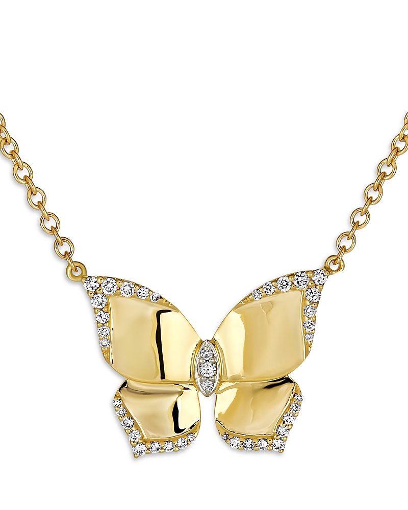 Piranesi Piranesi 18K Yellow Gold Butterfly Diamond Oro Pendant Necklace, 16-18