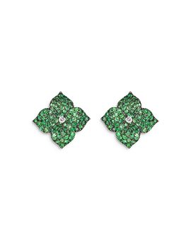 Piranesi Piranesi 18K Yellow Gold Large Fiore Earrings with Green Tsavorite Garnets and Diamonds