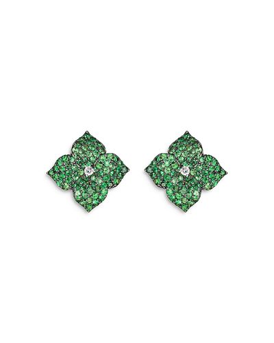 Piranesi Piranesi 18K Yellow Gold Large Fiore Earrings with Green Tsavorite Garnets and Diamonds