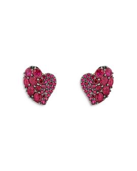 Piranesi Piranesi 18K Yellow Gold Small Wave Heart Earrings with Rubies