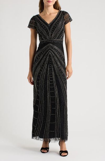 Pisarro Nights Pisarro Nights Beaded Cap Sleeve A-Line Gown