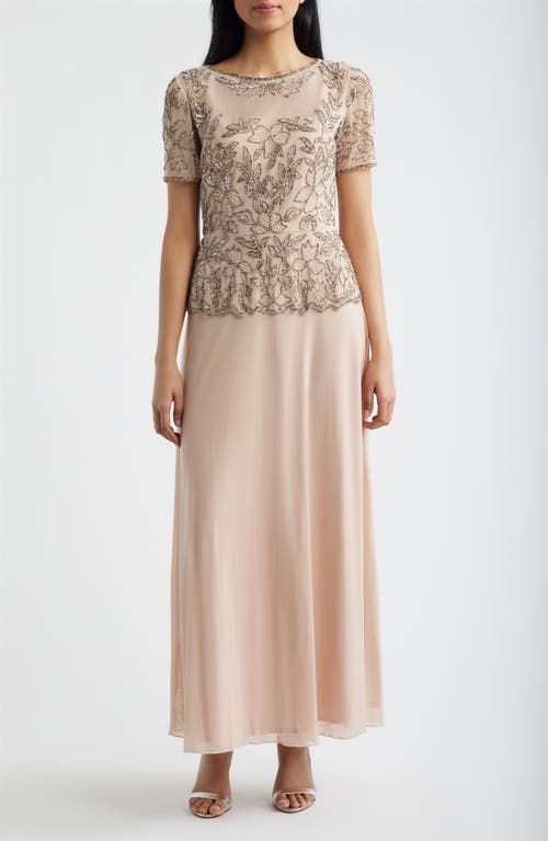 Pisarro Nights Pisarro Nights Short Sleeve Beaded Chiffon Gown