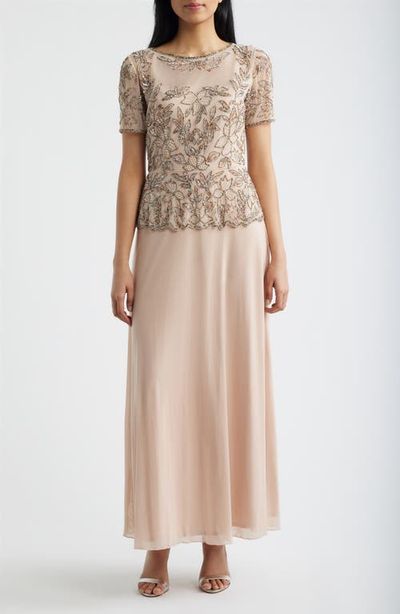 Pisarro Nights Pisarro Nights Short Sleeve Beaded Chiffon Gown