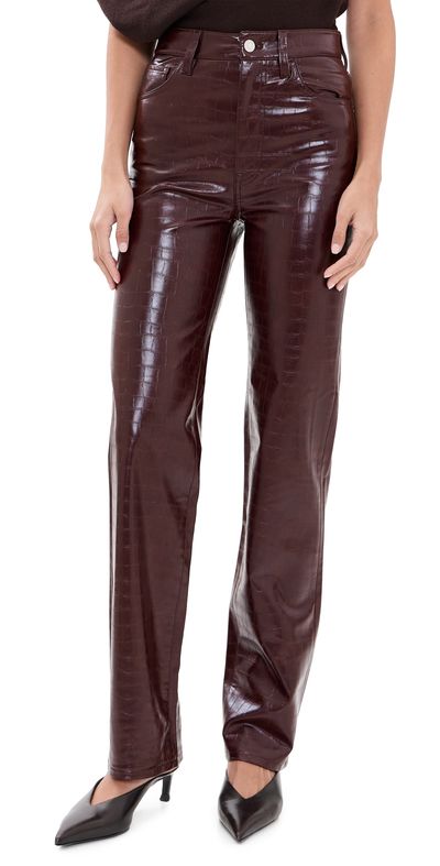 Pistola Pistola Cassie Super High Rise Straight Faux Leather Pants Burgundy Croc