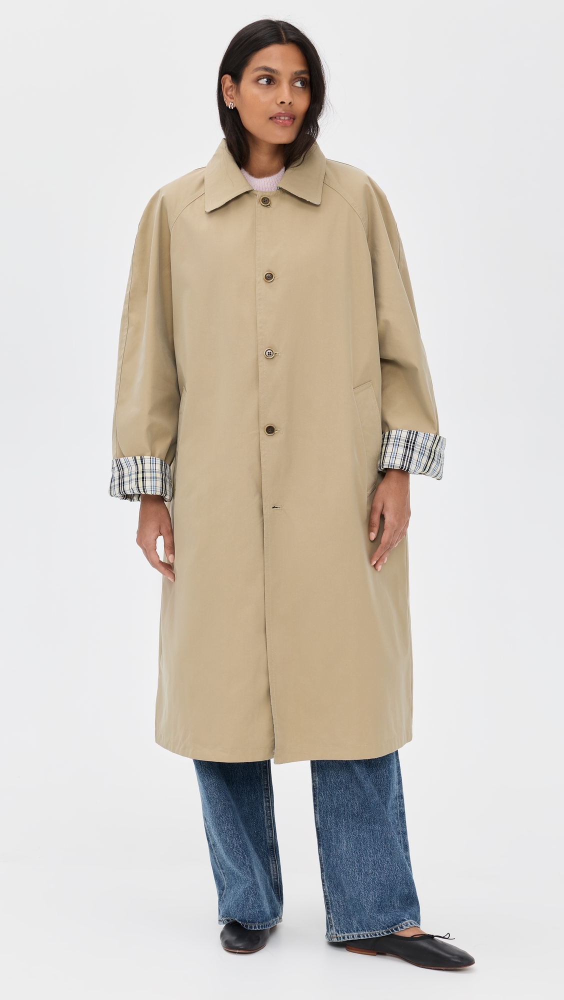 Pixie Market - Reversible Plaid Trench Coat Khaki One