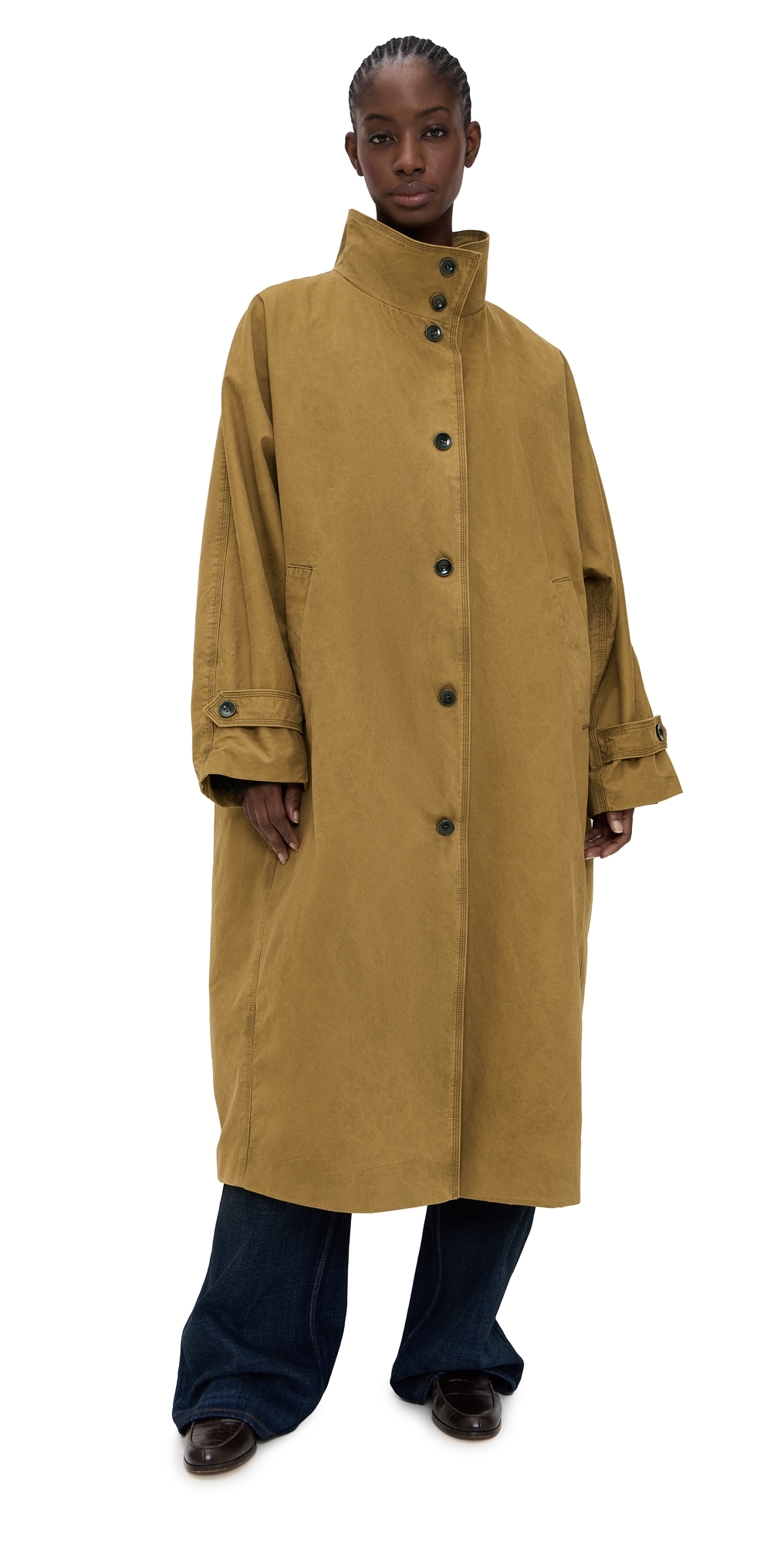 Pixie Market - Stand Collar Long Trench Jacket Toffee Brown
