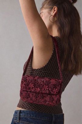 Pizzazz Pizzazz Beaded Shoulder Bag in Burgundy Floral, Women's at Urban Outfitters