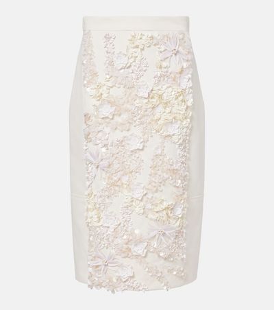 Plan C Embellished Cotton Drill Midi Skirt