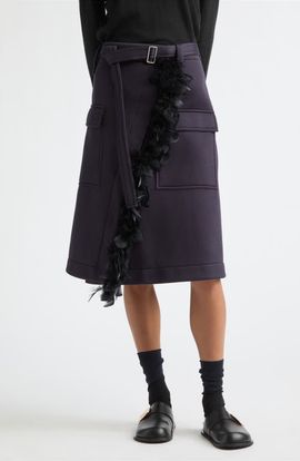 PLAN C PLAN C Feather-Trimmed Midi Skirt
