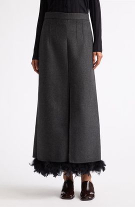 PLAN C PLAN C Feather Trim Wool Blend Maxi Skirt