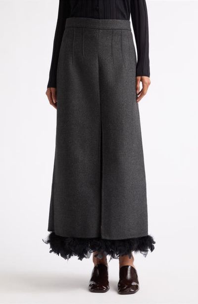PLAN C PLAN C Feather Trim Wool Blend Maxi Skirt
