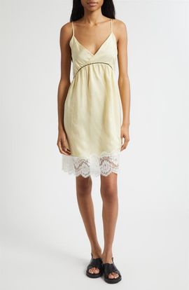 PLAN C PLAN C Lace Trim Pinstripe Slipdress
