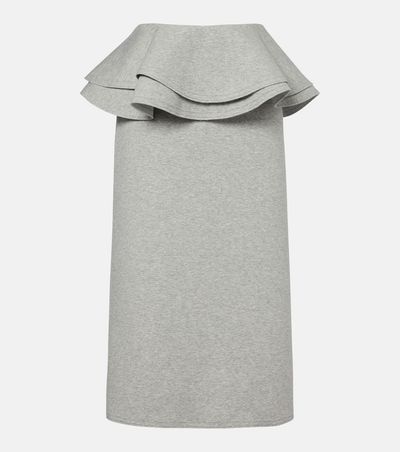 Plan C Ruffled Cotton Blend Midi Skirt