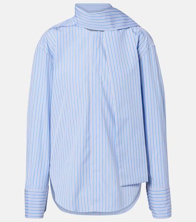 Plan C Plan C Scarf-detail striped cotton shirt