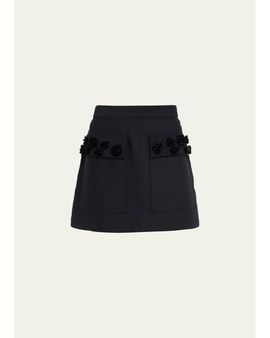 Plan C Rosette-Embellished Wool Mini Skirt