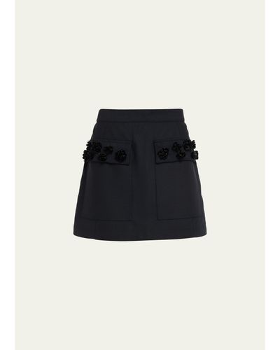 Plan C Rosette-Embellished Wool Mini Skirt