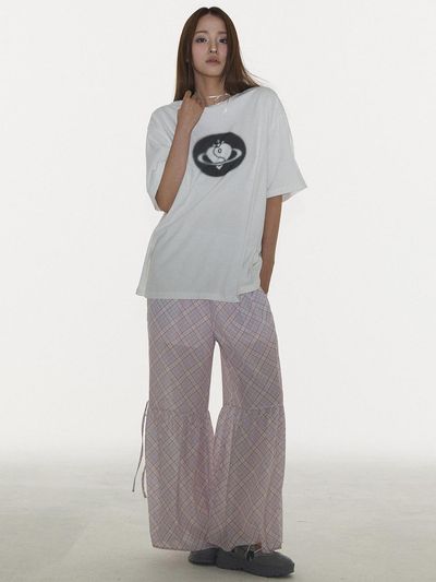 PLASMA SPHERE CHECK PANTS IN PINK (checkered shirring pants)