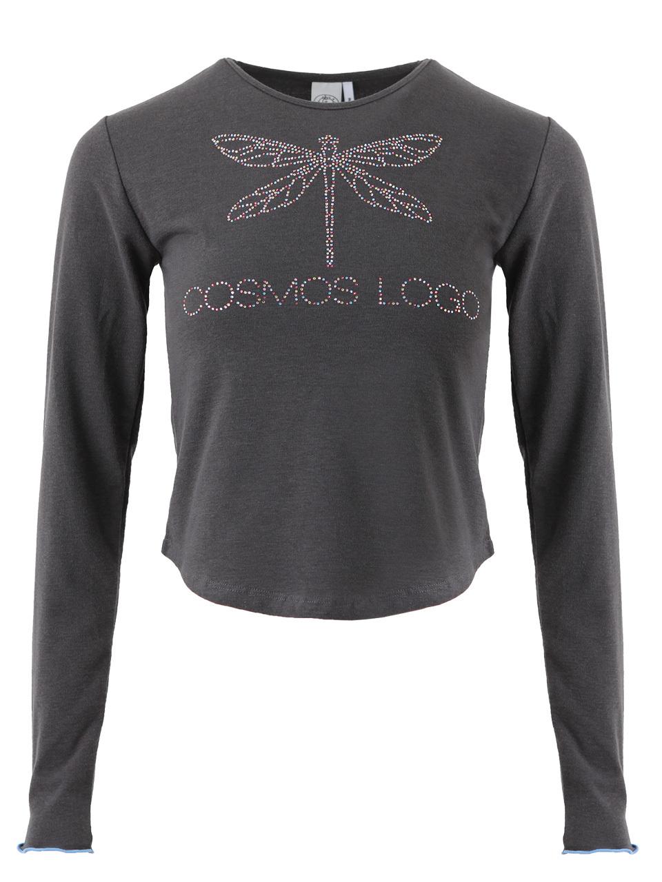 PLASMA SPHERE Crystal Embellished Long Sleeve T-shirt [Dark Grey]