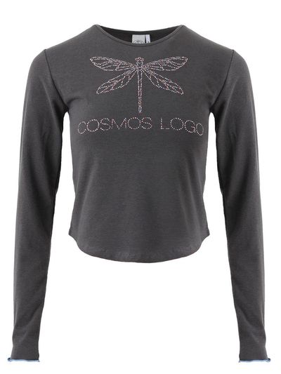 PLASMA SPHERE Crystal Embellished Long Sleeve T-shirt [Dark Grey]