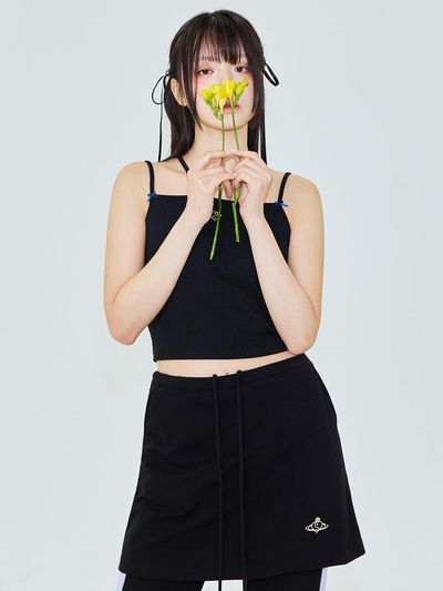 PLASMA SPHERE FANCY TOP IN BLACK (Crop ribbon sleeveless shirt)