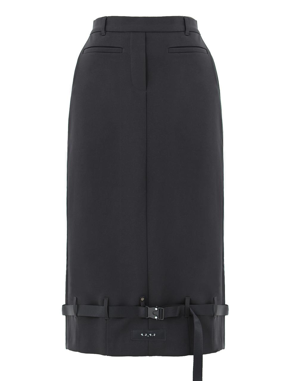 PLASMA SPHERE Fleece-Lined Elastic Waist Belt Skirt [Black]