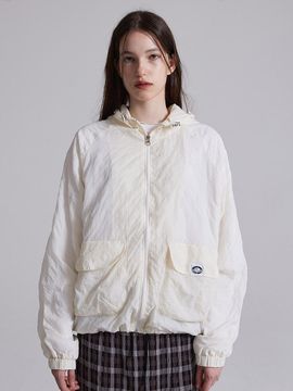 PLASMA SPHERE HARP JUMPER IN LIGHT BEIGE (Hooded Zip-Up Jumper)
