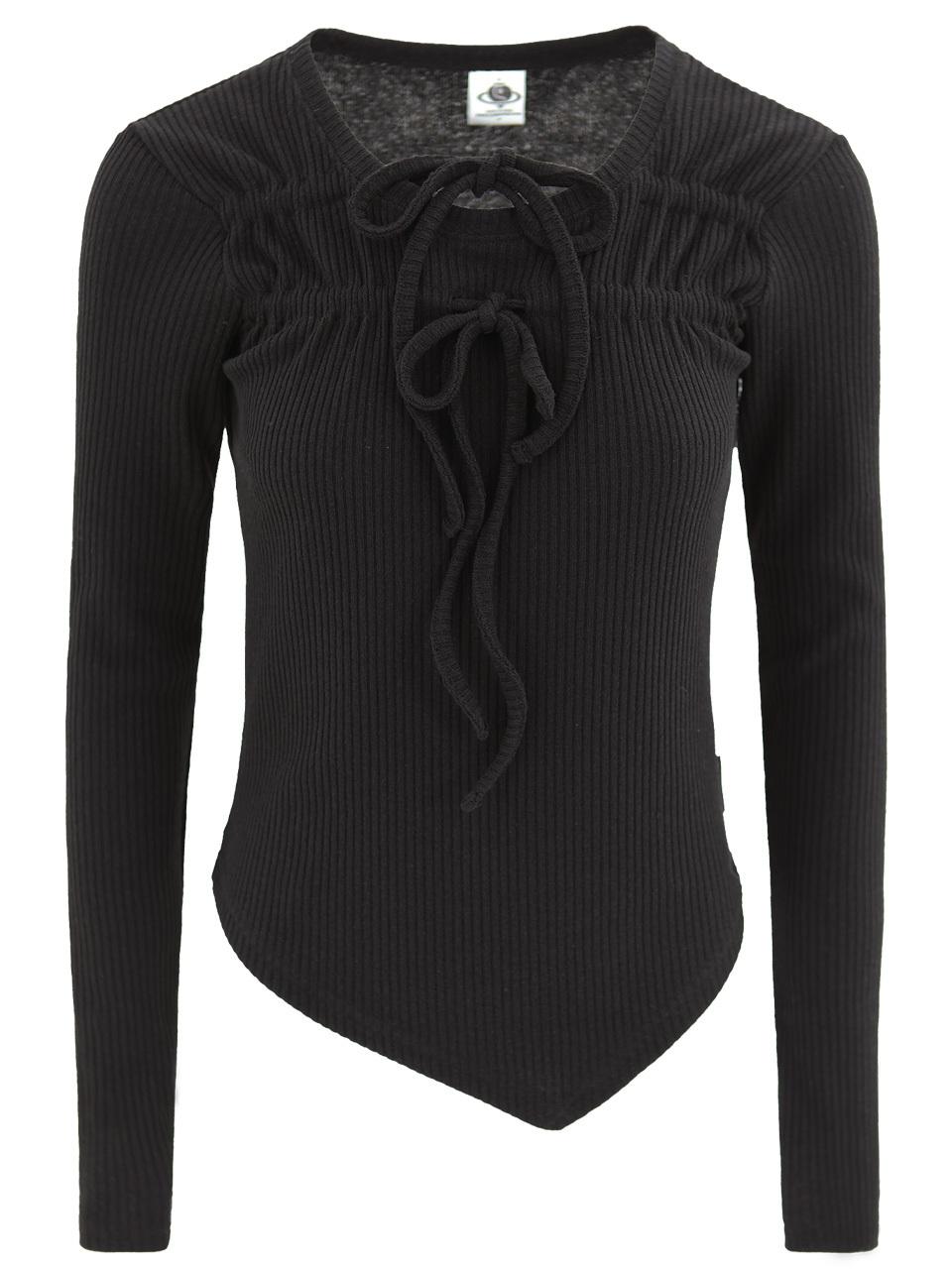 PLASMA SPHERE NYMPH T SHIRT IN BLACK (Shirring Linen T-Shirt)