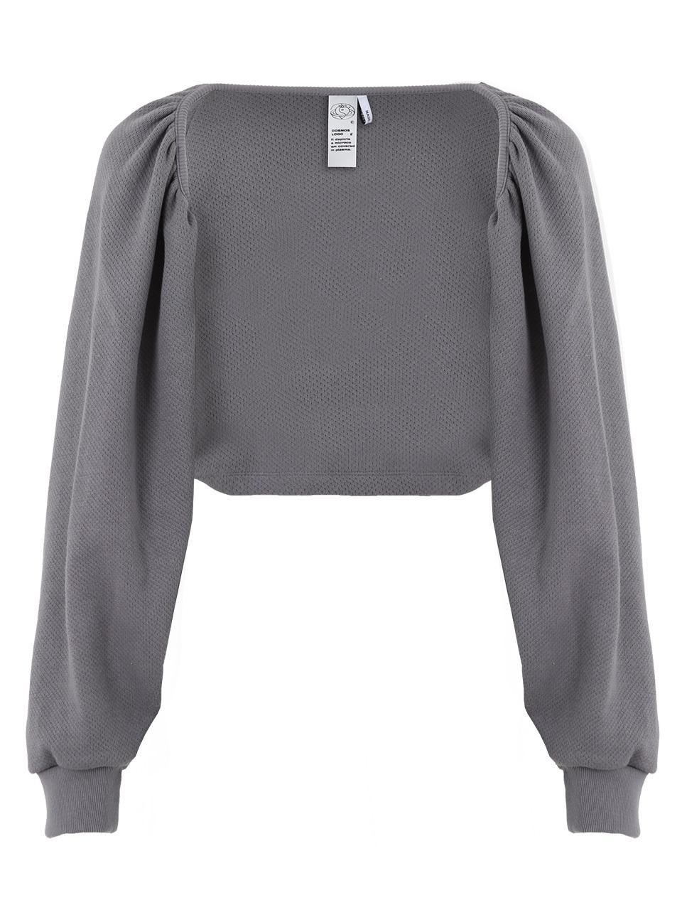 PLASMA SPHERE Open Shirring Cotton-Polyester Cardigan [Dark Grey]